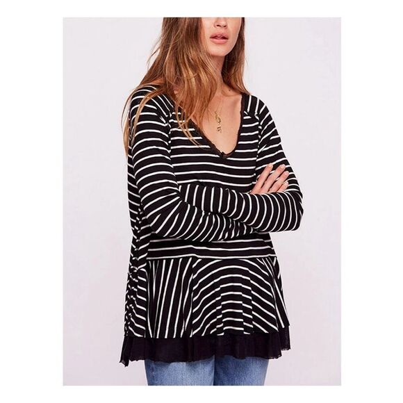 ✨Free People Tangerine Stripe Black Sz Small Top✨ - Picture 1 of 11
